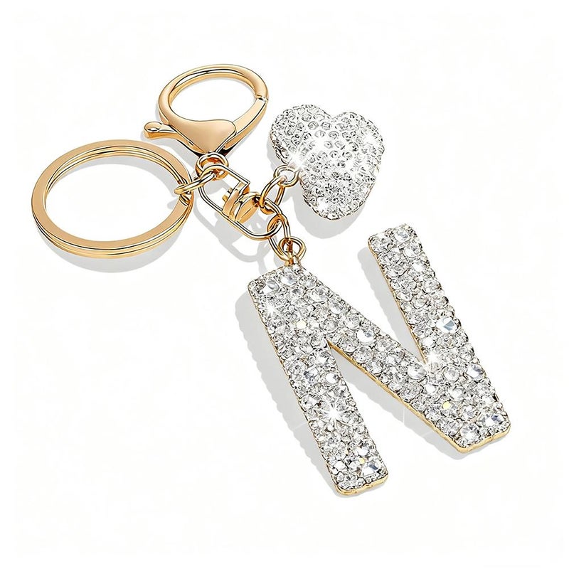 New full-diamond heart 26-letter keychain car keychain couple bag charm